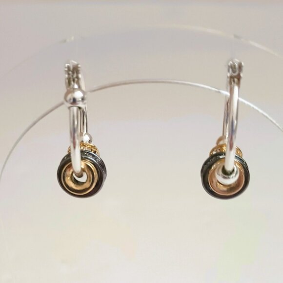 Nine West Tri Tone Hoop Earrings Slider Beads with Rhinestones - Picture 6 of 9